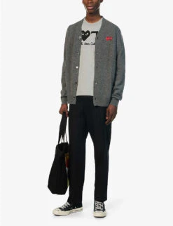 Comme Des Garçons Play Heart-embroidered Cotton-jersey T-shirt -Metro Style Shop 343 2000022 P1T226 GREY ALT01