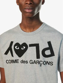 Comme Des Garçons Play Heart-embroidered Cotton-jersey T-shirt -Metro Style Shop 343 2000022 P1T226 GREY ALT04