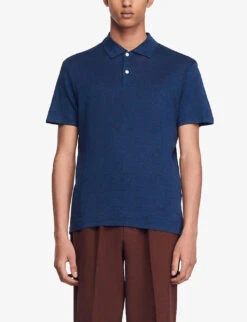 Sandro Beach Marled Regular-fit Linen Polo Shirt 9 Sandro Beach Marled Regular-fit Linen Polo Shirt -Metro Style Shop R00059545 BLEUS ALT02