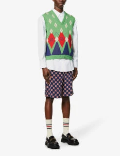 Gucci Graphic-print Relaxed-fit Silk Shorts -Metro Style Shop R03765535 BLUEIVORYMC ALT01