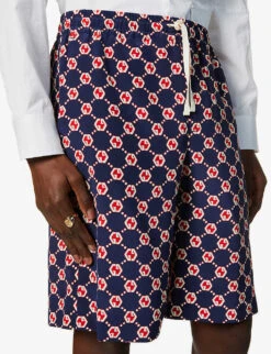 Gucci Graphic-print Relaxed-fit Silk Shorts -Metro Style Shop R03765535 BLUEIVORYMC ALT04