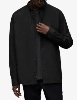 AllSaints Hermosa Logo-embroidered Relaxed-fit Cotton Shirt -Metro Style Shop R03852451 BLACK ALT02