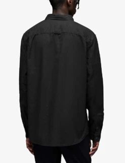 AllSaints Hermosa Logo-embroidered Relaxed-fit Cotton Shirt -Metro Style Shop R03852451 BLACK ALT03