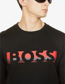 Boss Brand-print Relaxed-fit Stretch Cotton-blend Sweatshirt -Metro Style Shop R03868571 BLACK ALT04