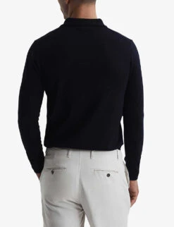 Reiss Trafford Long-sleeve Merino-wool Polo Top -Metro Style Shop R03874547 NAVY ALT03