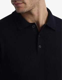Reiss Trafford Long-sleeve Merino-wool Polo Top -Metro Style Shop R03874547 NAVY ALT04