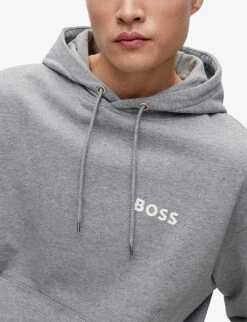 Boss Logo-print Relaxed-fit Organic-cotton Hoody -Metro Style Shop R03921075 SILVER ALT04