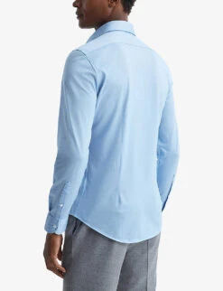 Reiss Nate Curved-hem Slim-fit Cotton-blend Shirt -Metro Style Shop R03955439 SOFTBLUE ALT03