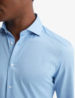 Reiss Nate Curved-hem Slim-fit Cotton-blend Shirt -Metro Style Shop R03955439 SOFTBLUE ALT04