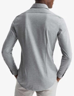 Reiss Nate Slim-fit Long-sleeved Cotton-blend Shirt -Metro Style Shop R03955440 GREYMELANGE ALT03