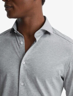 Reiss Nate Slim-fit Long-sleeved Cotton-blend Shirt -Metro Style Shop R03955440 GREYMELANGE ALT04