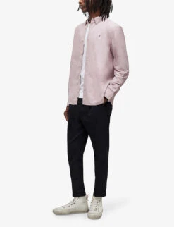 AllSaints Childers Ramskull-embroidered Regular-fit Stretch-organic Cotton Shirt -Metro Style Shop R03966461 ASHPINK ALT02