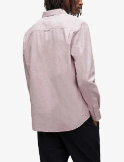 AllSaints Childers Ramskull-embroidered Regular-fit Stretch-organic Cotton Shirt -Metro Style Shop R03966461 ASHPINK ALT03