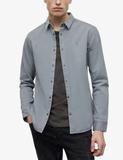 AllSaints Ramskull-embroidered Regular-fit Cotton Shirt -Metro Style Shop R04002355 COMOBLUE ALT02