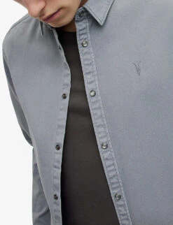 AllSaints Ramskull-embroidered Regular-fit Cotton Shirt -Metro Style Shop R04002355 COMOBLUE ALT04