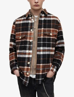AllSaints Caribou Checked Oversized-fit Woven Shirt -Metro Style Shop R04002962 JETBLACK ALT02