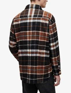 AllSaints Caribou Checked Oversized-fit Woven Shirt -Metro Style Shop R04002962 JETBLACK ALT03