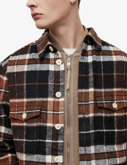 AllSaints Caribou Checked Oversized-fit Woven Shirt -Metro Style Shop R04002962 JETBLACK ALT04