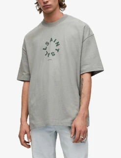 AllSaints Tierra Brand-print Organic Cotton-jersey T-shirt -Metro Style Shop R04066661 SOFTGREEN ALT02
