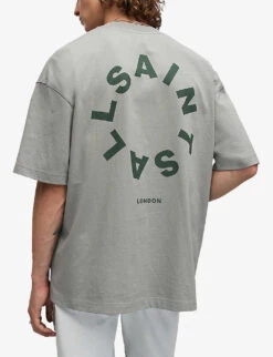AllSaints Tierra Brand-print Organic Cotton-jersey T-shirt -Metro Style Shop R04066661 SOFTGREEN ALT03