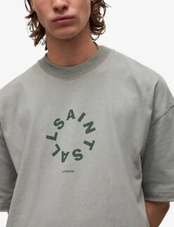 AllSaints Tierra Brand-print Organic Cotton-jersey T-shirt -Metro Style Shop R04066661 SOFTGREEN ALT04