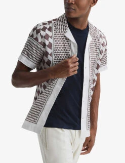 Reiss Devaroe Abstract-print Slim-fit Woven Shirt -Metro Style Shop R04068117 RUSTECRU ALT02