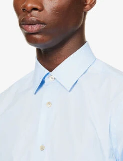 PAUL SMITH Tailored-fit Cotton-poplin Shirt -Metro Style Shop R04069910 LIGHTBLUE ALT05