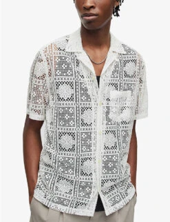 AllSaints Llonga Crochet-pattern Relaxed-fit Woven Shirt -Metro Style Shop R04080279 CALAWHITE ALT02