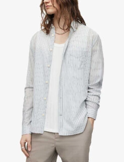 AllSaints Formentera Striped Cotton-blend Shirt -Metro Style Shop R04080286 LIGHTGREY ALT02