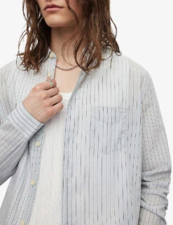AllSaints Formentera Striped Cotton-blend Shirt -Metro Style Shop R04080286 LIGHTGREY ALT04