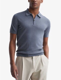 Reiss Maxwell Half-zip Merino-wool Polo Shirt -Metro Style Shop R04080331 NICKELBLUE ALT02