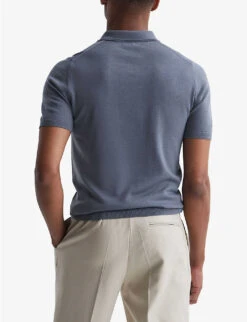 Reiss Maxwell Half-zip Merino-wool Polo Shirt -Metro Style Shop R04080331 NICKELBLUE ALT03