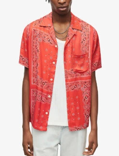 AllSaints Tikal Graphic-print Woven Shirt -Metro Style Shop R04080468 RUBYRED ALT02