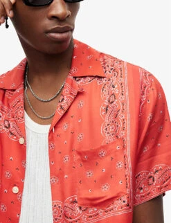 AllSaints Tikal Graphic-print Woven Shirt -Metro Style Shop R04080468 RUBYRED ALT04