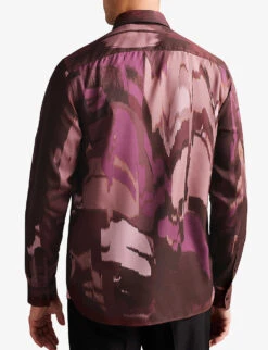 Ted Baker Mordun Abstract-print Lyocell Shirt -Metro Style Shop R04081015 MAROON ALT03