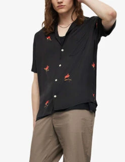 AllSaints Eivissa Floral-print Camp-collar Woven Shirt -Metro Style Shop R04081362 JETBLACK ALT02