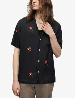 AllSaints Eivissa Floral-print Camp-collar Woven Shirt -Metro Style Shop R04081362 JETBLACK ALT04