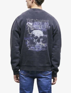 THE KOOPLES Graphic Logo-print Faded Cotton-jersey Sweatshirt -Metro Style Shop R04084654 BLA55 ALT03