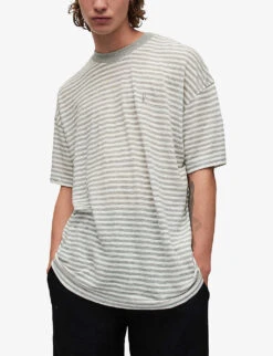 AllSaints Alva Stripe-print Relaxed-fit Linen-blend T-shirt 9 AllSaints Alva Stripe-print Relaxed-fit Linen-blend T-shirt -Metro Style Shop R04086671 GREYMARLCHLK ALT02