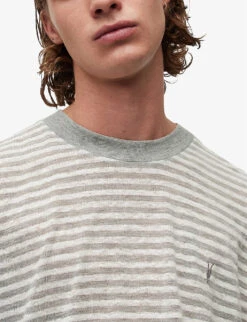 AllSaints Alva Stripe-print Relaxed-fit Linen-blend T-shirt 11 AllSaints Alva Stripe-print Relaxed-fit Linen-blend T-shirt -Metro Style Shop R04086671 GREYMARLCHLK ALT04