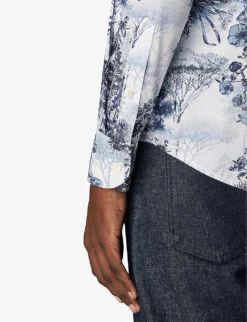 ETON Casual Graphic-print Regular-fit Cotton Shirt -Metro Style Shop R04088436 MIDBLUE ALT04