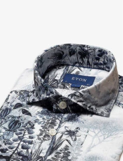 ETON Casual Graphic-print Regular-fit Cotton Shirt -Metro Style Shop R04088436 MIDBLUE ALT05