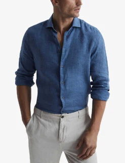 Reiss Ruban Long-sleeve Regular-fit Linen Shirt -Metro Style Shop R04091609 SOFTBLUE ALT02