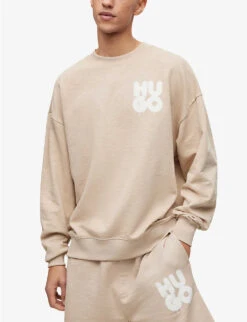 Hugo Leisure Logo-print Cotton-jersey Sweatshirt -Metro Style Shop R04093201 LIGHTBEIGE ALT02