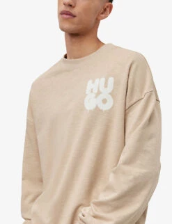 Hugo Leisure Logo-print Cotton-jersey Sweatshirt -Metro Style Shop R04093201 LIGHTBEIGE ALT04