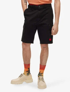 Hugo Leisure Logo-embroidered Stretch-cotton Shorts -Metro Style Shop R04093457 BLACK ALT02