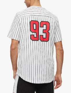 Hugo Striped Logo-print Relaxed-fit Cotton Baseball Shirt -Metro Style Shop R04093571 OPENWHITE ALT03