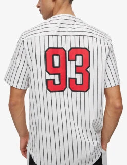 Hugo Striped Logo-print Relaxed-fit Cotton Baseball Shirt -Metro Style Shop R04093571 OPENWHITE ALT04