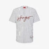 Hugo Striped Logo-print Relaxed-fit Cotton Baseball Shirt -Metro Style Shop R04093571 OPENWHITE M
