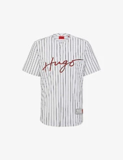 Hugo Striped Logo-print Relaxed-fit Cotton Baseball Shirt